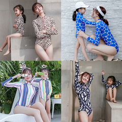 Parent and Child Swimsuits, Mother and Daughter Beach Sun Protection Long Sleeve Quick-Dry Kids Swimwear, Girls One-Piece European and American Swimwear, Dropshipping
