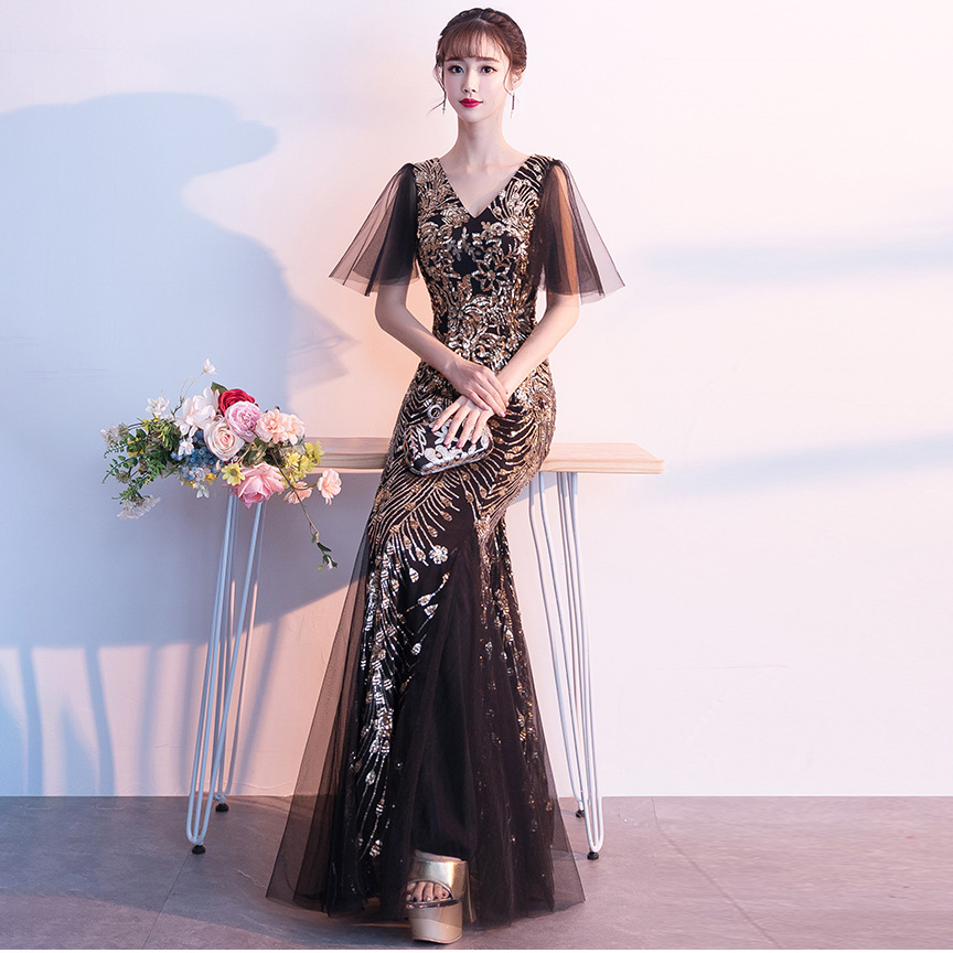 Golden long evening dress
