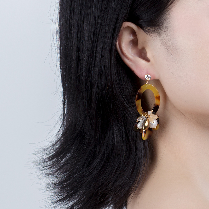 13g Weight Earrings Classification Wedding, Travel Occasion Geometric Pattern Women'S Gender Fashion Style Pink, Green, Leopard Color European And American New Earrings 2019 Leopard Oval Resin Pearl Earrings Women's Acrylic Acetate Earrings 2