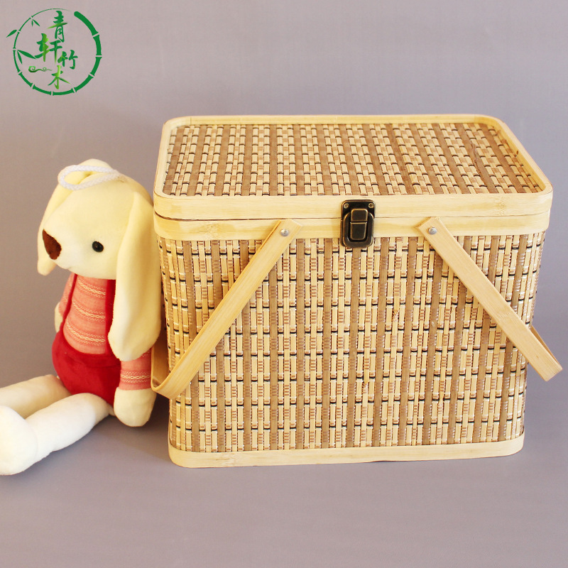 创意竹制装饼干礼盒外包装长方形水蜜桃竹篮子手提编织月饼包装篮