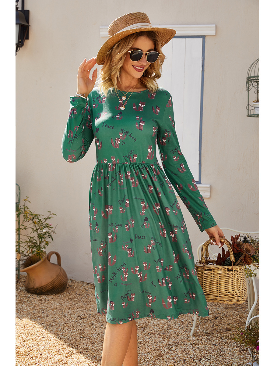   autumn and winter round neck long sleeve fashion new flower dress NSAL2914