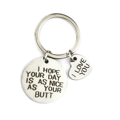 亚马逊新款I hope your days is.桃心情侣礼物不锈钢钥匙扣跨境专