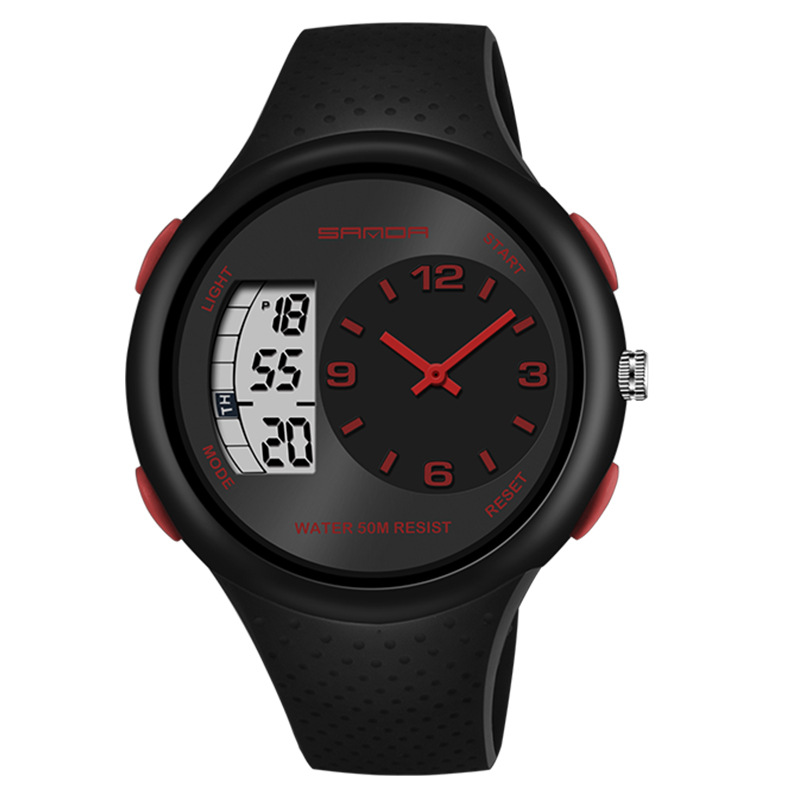 SANDA 763 impermeable multifuncional al aire libre reloj deportivo para jóvenes reloj electrónico de cuarzo de doble movimiento para hombres