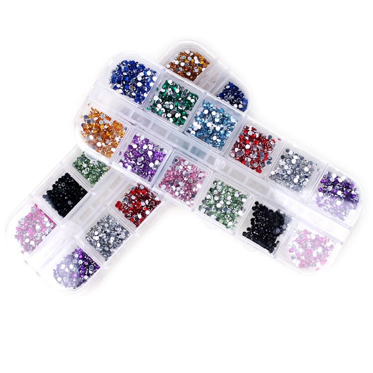 Nail supplies wholesale nail stickers boxed nail drill 12 color color acrylic drill nail jewelry 2.0mm