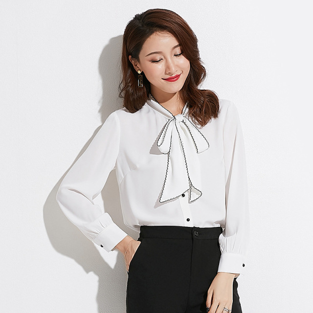 Autumn Collar Colour Butterfly Knot Long Sleeve Chiffon Shirt 