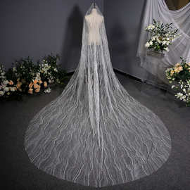 韩式婚纱纯白色长款大头纱 抖音头纱头饰仙气长拖尾新娘头纱