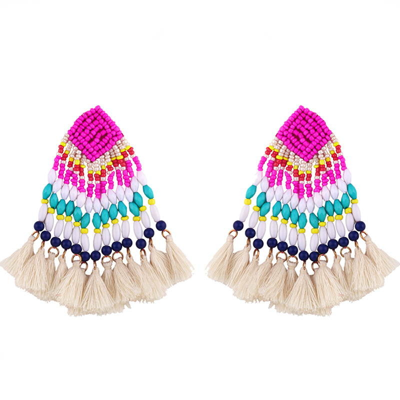 Bohemian Hand-woven Long Geometric Rice Beads Tassel Earrings display picture 11