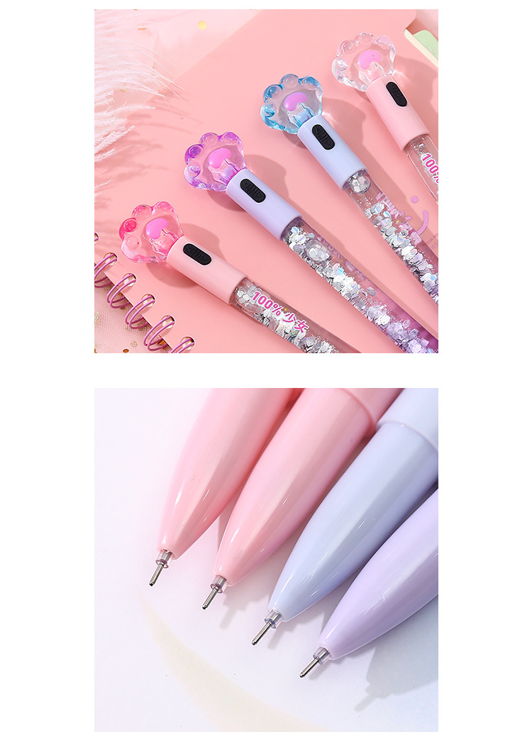 32g Weight 1 Piece Quantity Learning Occasion Plastic Material Cartoon Pattern Cute Style Ins Cute Cat Claw Luminous Gel Pen Creative Girlish Heart Oil Flowing Sand Light Pen 0.5mm Black Gel Ink Pen