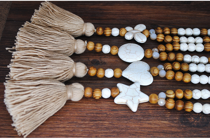 58g Weight Tassel Pendant Material December Birthstone Turquoise Inlay Material Sweater Chain, Long Necklace Classification Beaded Chain Material Beaded Chain Chain Type Daily Occasion Wood Material Star, Heart Shape, Butterfly Pattern All Seasons Season Women'S Gender Ethnic Style Style Beaded Craft Ethnic Style Star Wood Women's Sweater Chain Long Necklace
