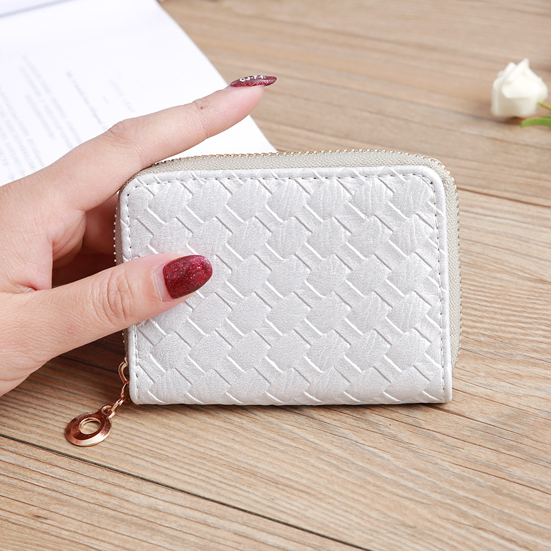 48g Weight Zipper Closure Type Pu Leather Material Solid Color Pattern Unisex Gender Grey, Rose Red, Purple, Blue, Gold, Silver, Black Color Nihaojewelry Wholesale Accessories Korean Woven Pattern Multi-position Card Bag 16
