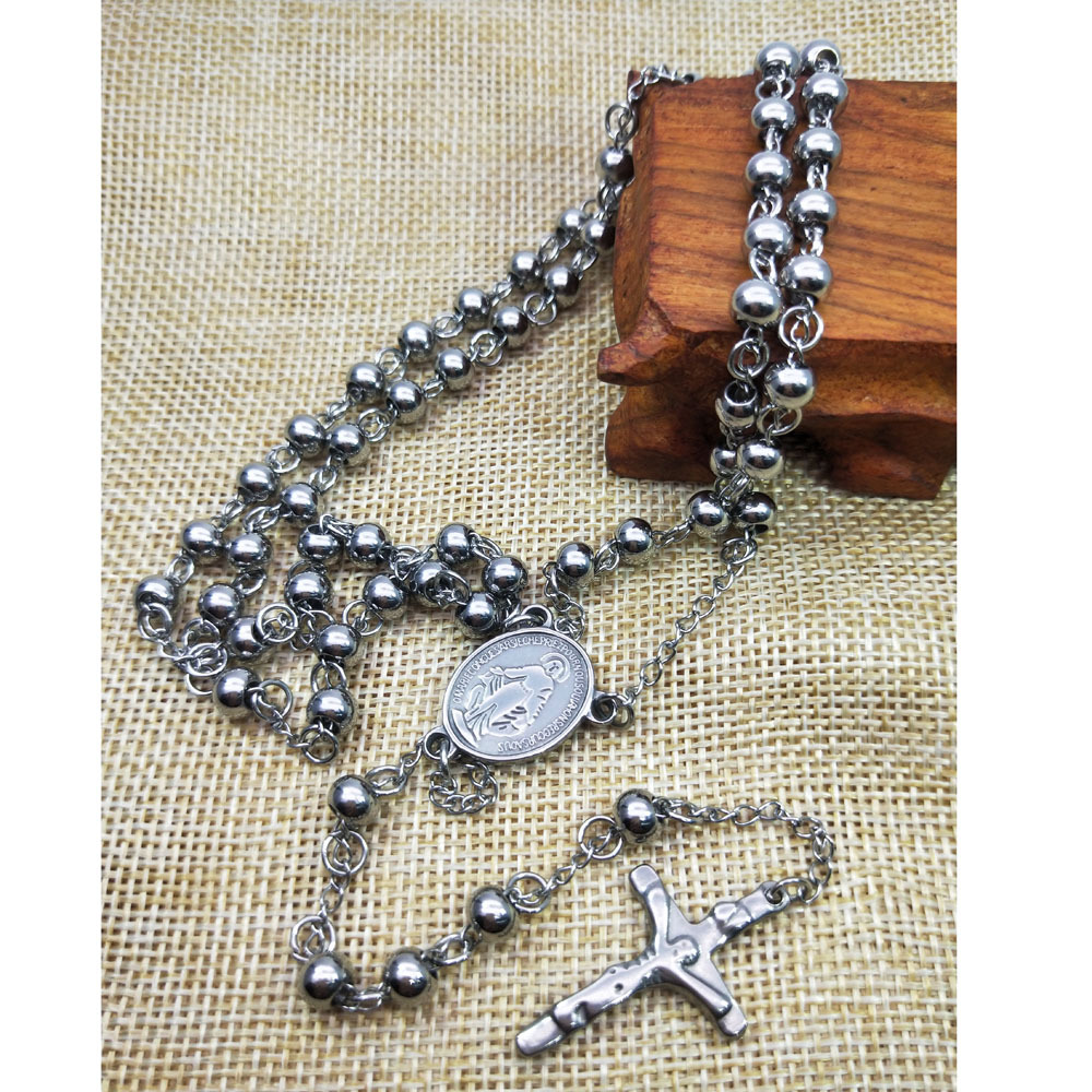 Ethnic Style Cross Stainless Steel Beaded Pendant Necklace display picture 6