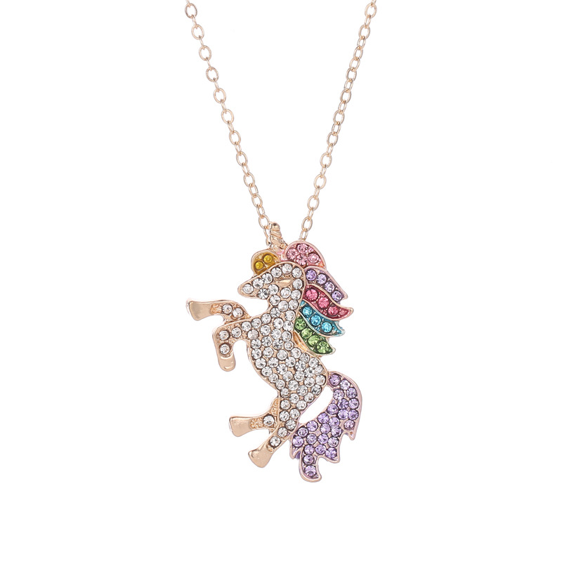 Animal horse unicorn color microencrusted rhinestone necklace NHCU146606picture8
