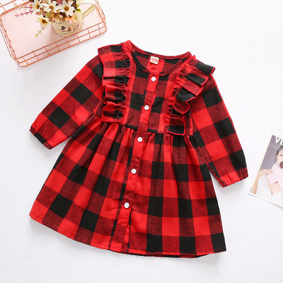 Foreign trade children's wear export cross-border special ins popular children's wear 2019 girls' long sleeve lattice one-piece skirt