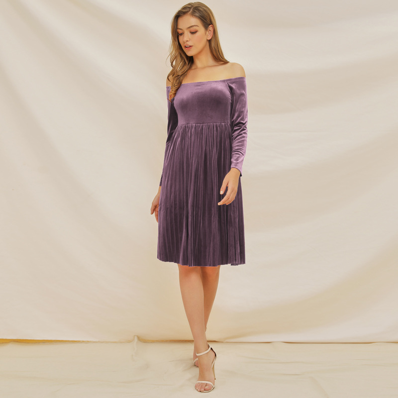 elegante vestido plisado de terciopelo con un solo hombro NSSE36059