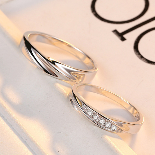 Jin Hongyu s925 sterling silver light wave couple ring Korean style simple men and women ring opening adjustable ring