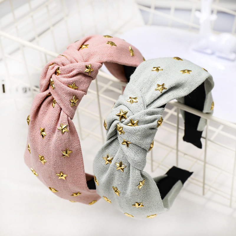 Cloth Headband Korean Simple Solid Color Rhinestone Star Knot Headband display picture 12