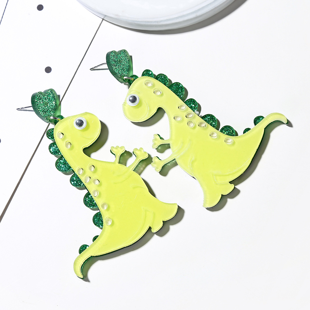 Cute Cute Pet Earrings Fashion Cartoon Monster Green Dinosaur Earrings Female display picture 4