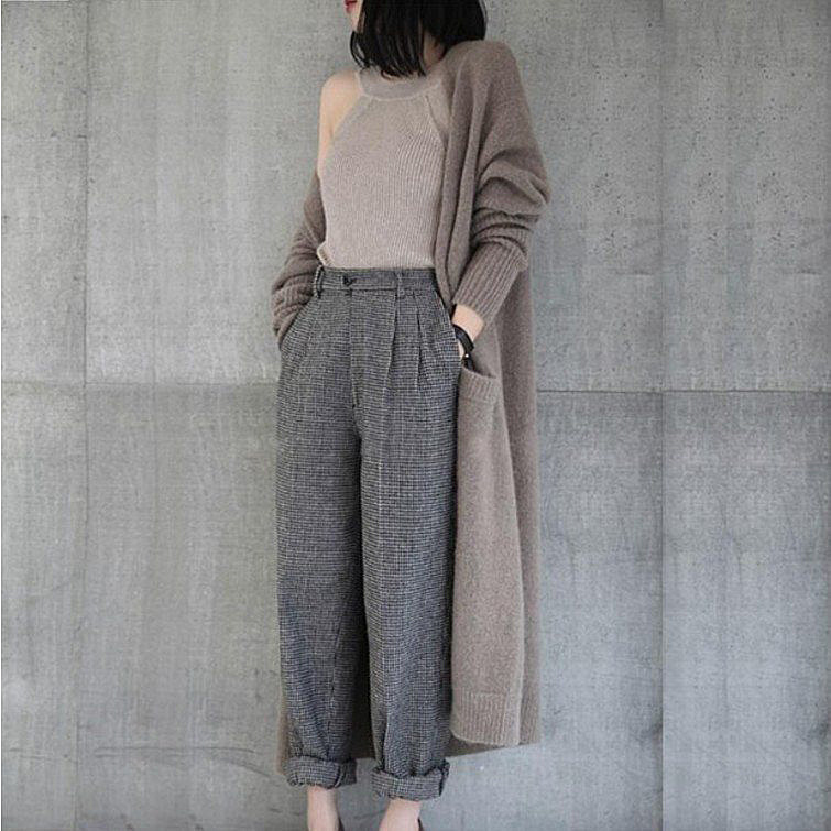 Spring season New lazy wind sweater women's knee long knitted cardigan women's solid color loose coat wholesale