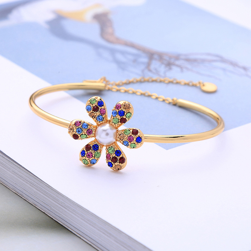 Creative Diamond-encrusted Colorful Flower Opening Adjustable Bracelet display picture 5