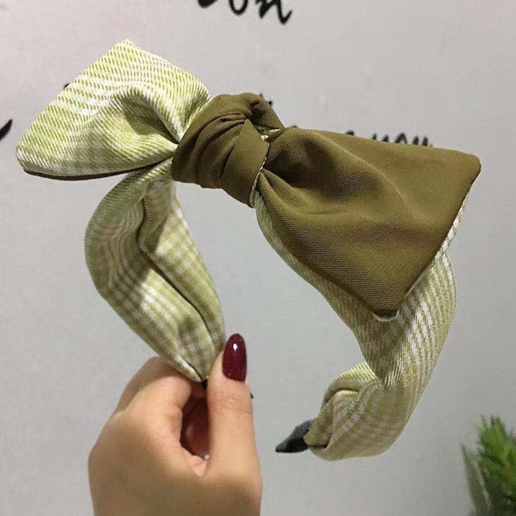 Fashion Bow Ears Wide Edge Headband Hit Color Check Simple Female Korean Headband display picture 2