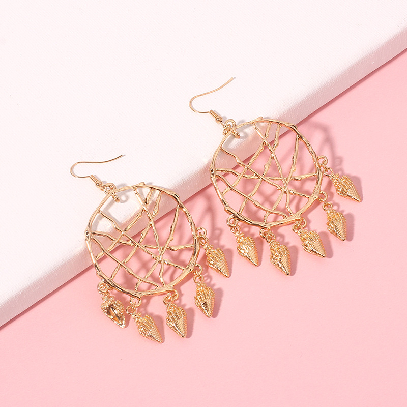 31g Weight Earrings Classification Wedding, Travel Occasion Women'S Gender Inlaid Shell Design Fashion Style Fashion New Small Starfish Pendant Geometric Circle Conch Shell Alloy Earrings 14