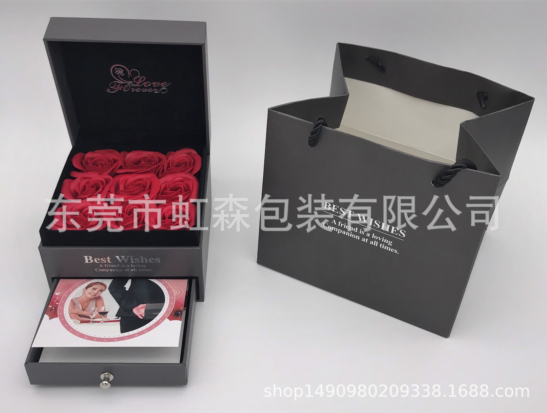 【月销过千】现货工厂香皂花永生花盒玫瑰花盒珠宝首饰盒手提纸袋