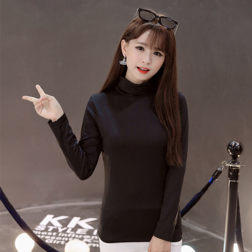New pure color high neck long sleeve women's T-shirt with thermal milk silk base layer top wholesale for women