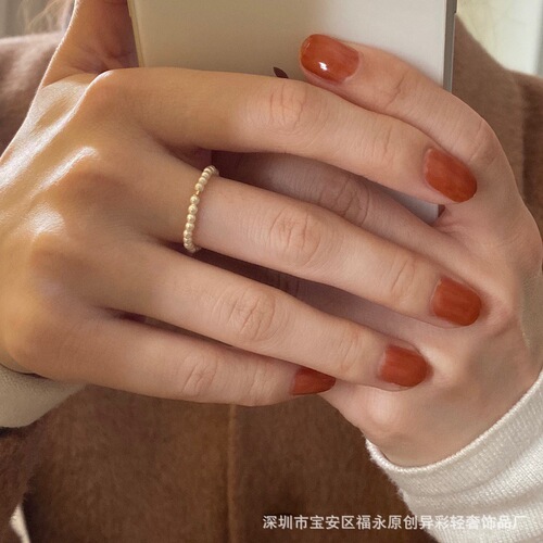 Extraordinary and thoughtful design, simple and slim small pearls, American 14k gold injected Shijia pearl ring for women, European and American fashion