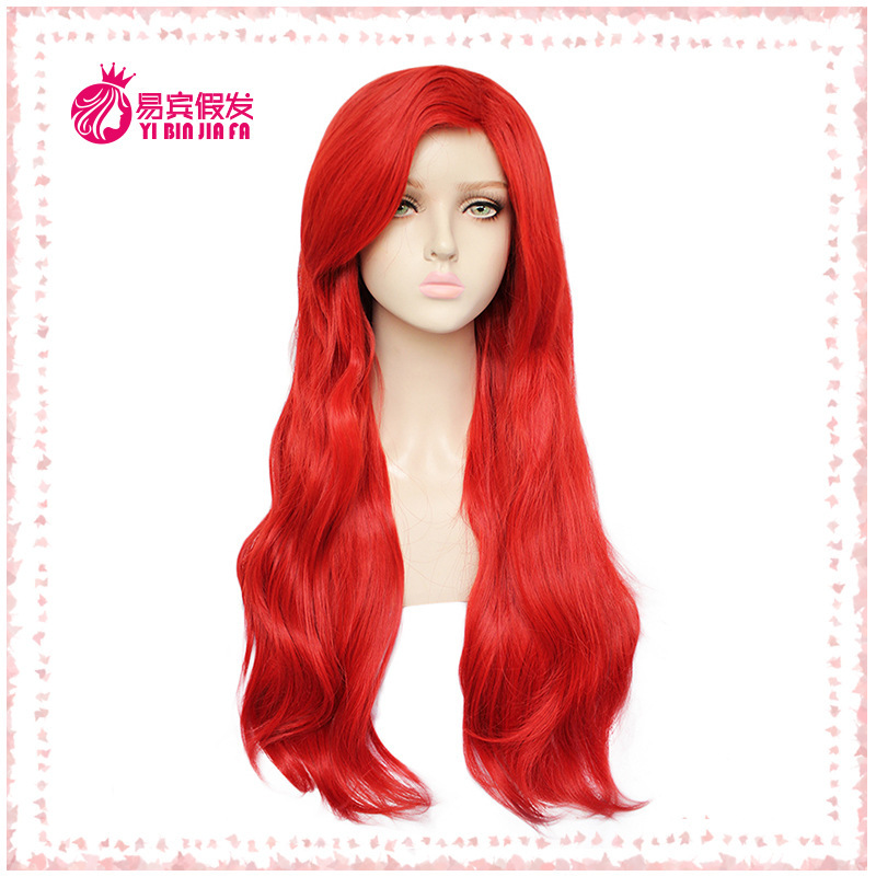Cosplay Wig Little Mermaid Wig Princess Ariel Red Long Curly Wig Bright Color Smart