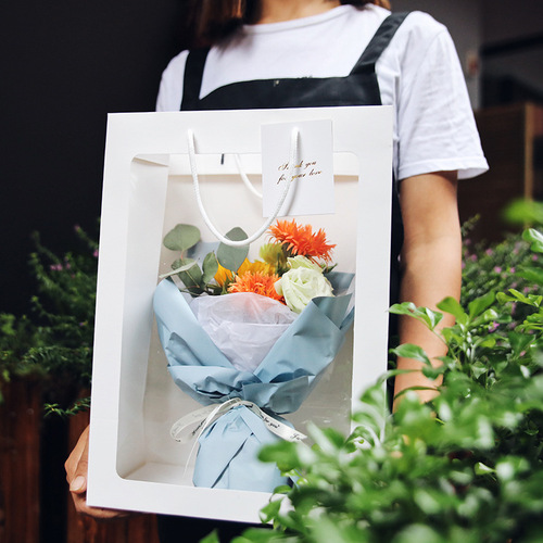 女神节鲜花包装玩偶手提袋烘焙回礼包装袋花艺 伴手礼 袋橱窗袋子