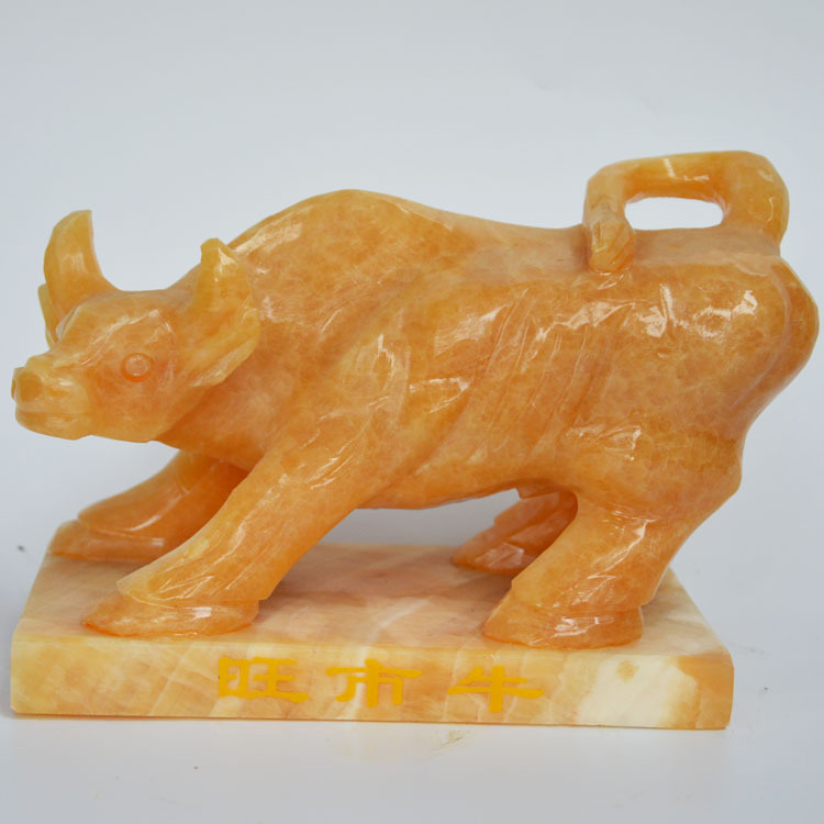 黄玉旺市财牛摆件华尔街牛家居玉器工艺品开业礼品