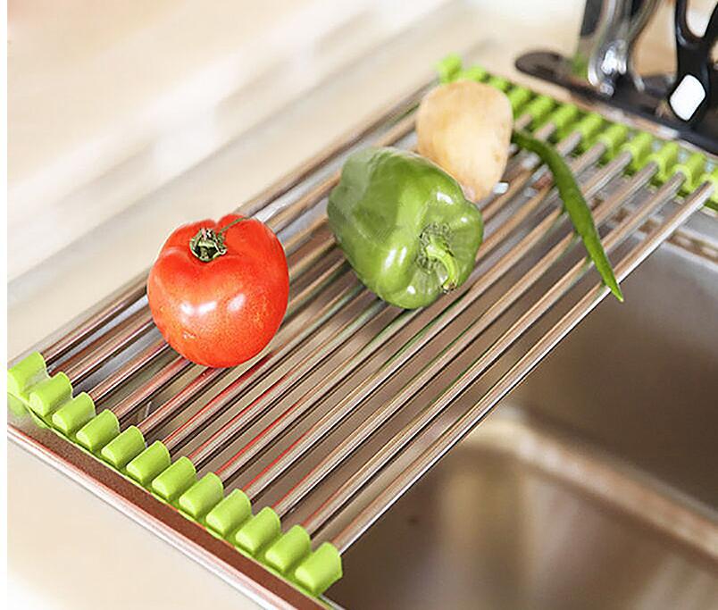 Retractable Drain Basket Kitchen Rack Stainless Steel Folding Storage Rack display picture 3