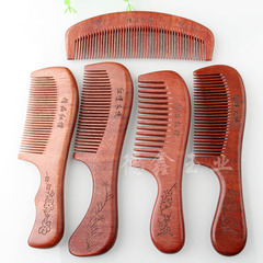Red sandalwood comb factory retro fine tooth thickened long handle half moon shaped wooden comb