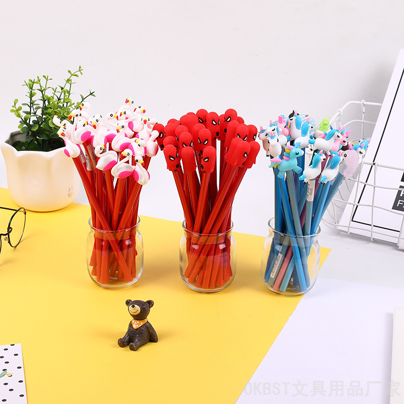 Dibujos animados creativo unicornio Flamingo lápiz decorativo Escuela Primaria estudiante Premio niños Oficina lápiz de escritura negro