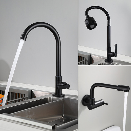 Single cold black kitchen sink faucet, cold water 304 stainless steel laundry pool faucet, wall faucet