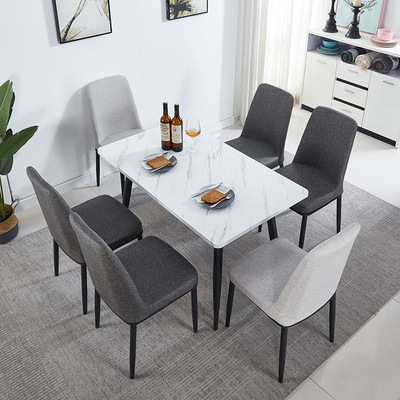 爆款现代简约风布艺餐椅防水皮革铁艺椅子餐厅餐桌椅套装厂家直销|ms