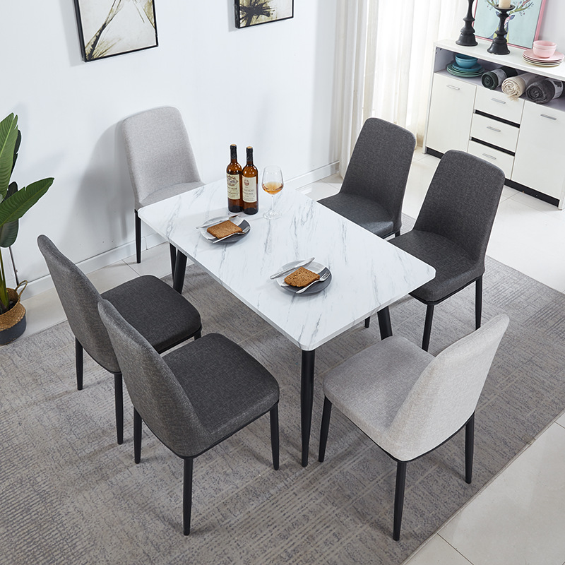 爆款现代简约风布艺餐椅防水皮革铁艺椅子餐厅餐桌椅套装厂家直销|ms