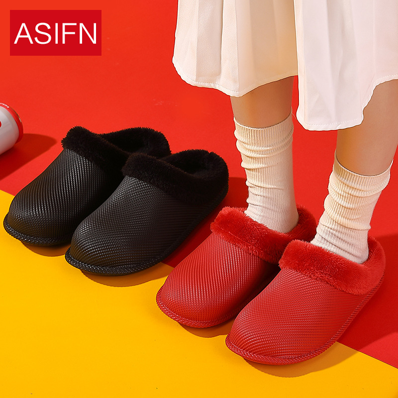 棉拖鞋女冬季包跟居家用室内防滑防水情侣保暖潮流棉拖鞋男冬