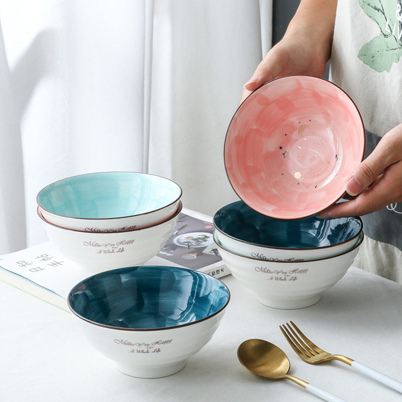 创意星空碗陶瓷家用沙拉碗个性吃饭碗可爱水果碗面碗早餐碗甜品碗|ru