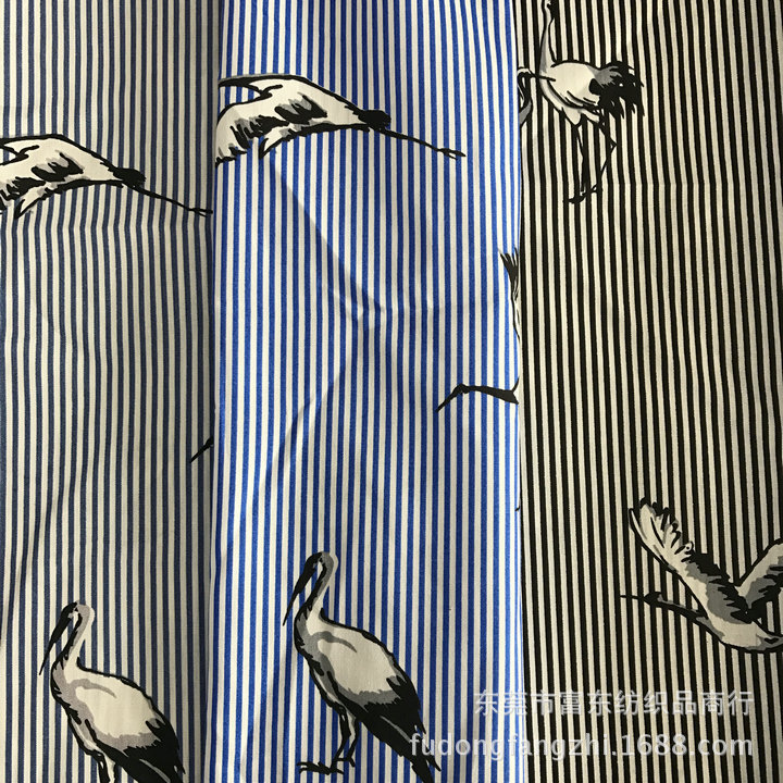 全棉条纹印花布 纯棉府绸印花衬衫面料 夏季童装印花布