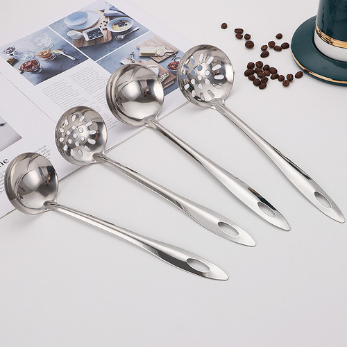 Stainless steel hot pot spoon soup spoon colander household long handle soup shell soup colander set wholesale filter spoon kitchen utensils cooking tools
