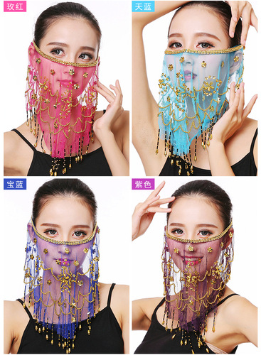 Indian dance performance costumes veil dance props belly dance accessories plum blossom veil mask gauze scarf hairpin mask