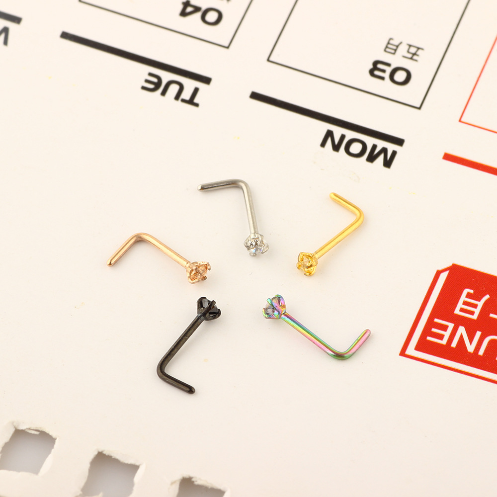 European American Style Zircon Triple Nose Nail Stainless Steel Nose Stud Body Piercing Jewelry 5pcs Set detail image 7