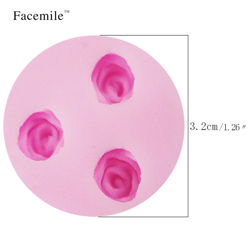 3D立体液体硅胶迷你玫瑰花翻糖蛋糕模 3朵玫瑰花 手工皂硅胶模具