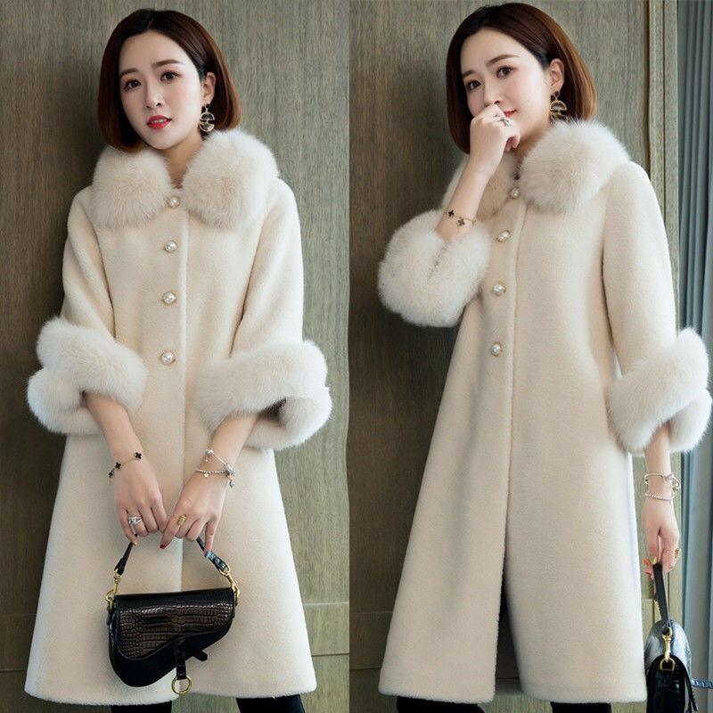 Abbigliamento Donna Cappotto di pelliccia di agnello Cappotto di pelliccia di volpe medio e lungo da donna Cappotto di pelliccia di velluto granulare_voghion.com
