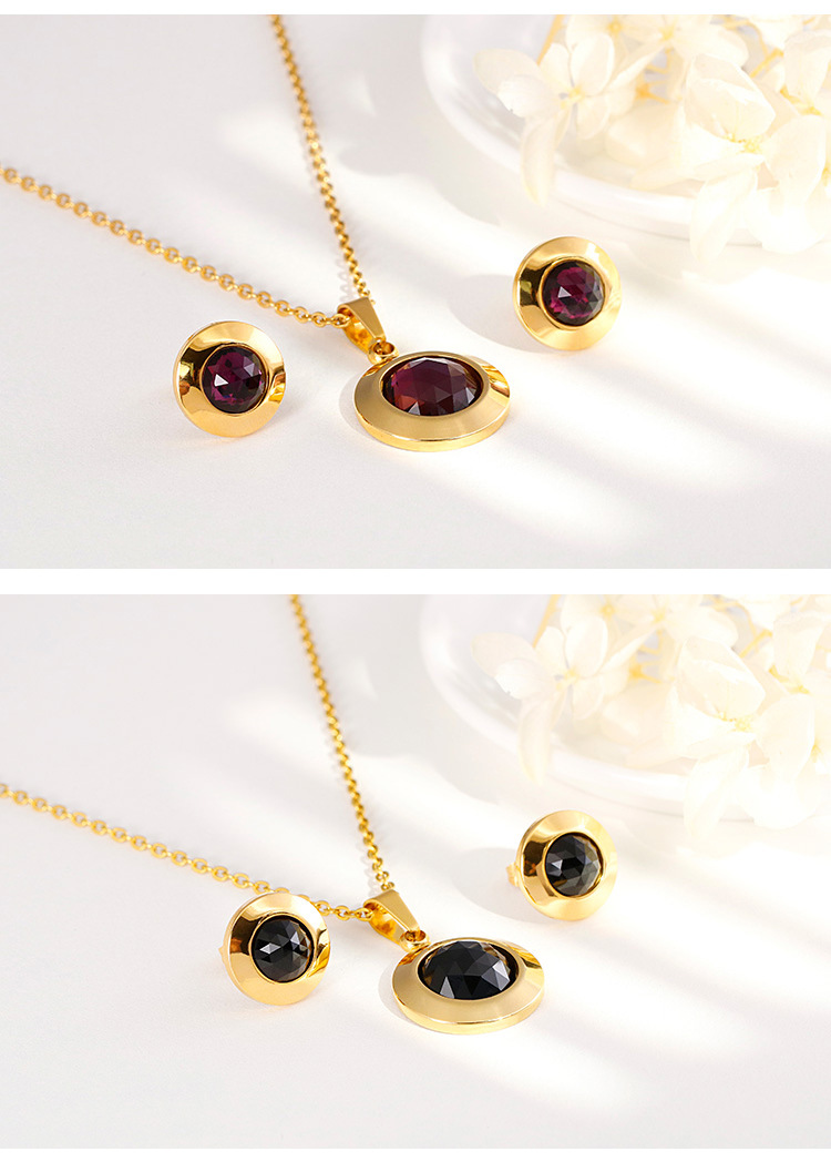 fashion new round personality crystal necklace earrings gold set