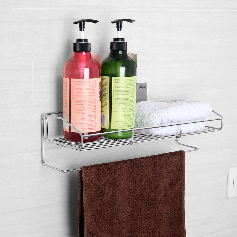 樂貼不鏽鋼浴室置物架免打孔 多功能衛生間毛巾挂架洗浴品收納架