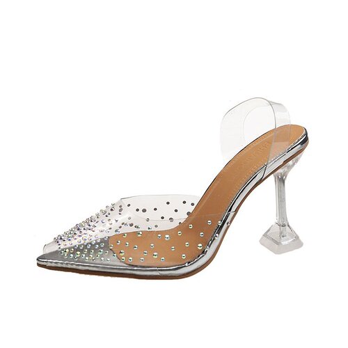 Women's High Heel Sandals  Summer Ladies Shoes Water Drill PVC Transparent Toe Head Breathable Sexy Thin Heel