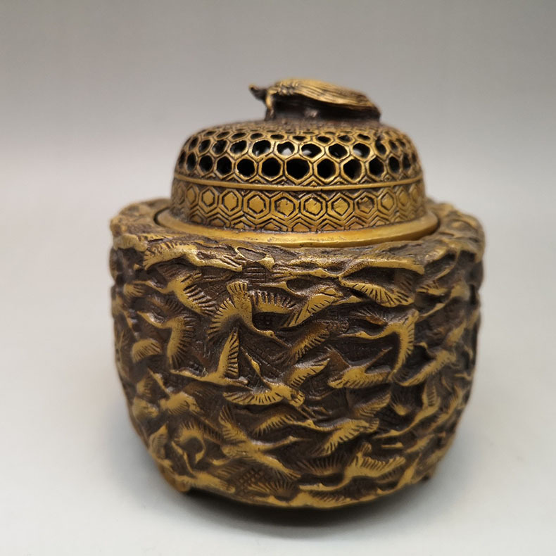 德国2026新款厂家全铜香炉千鹤寿龟熏佛具用品摆件盘香炉古玩铜器