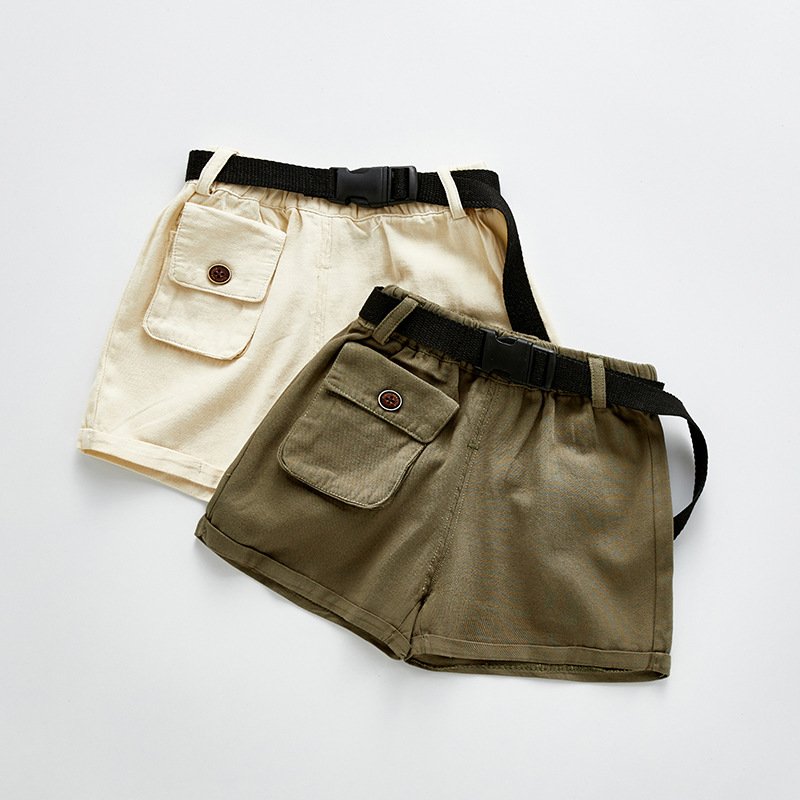 2019童装韩版夏装男童短裤宝宝棉麻口袋中裤中小童有腰带裤子